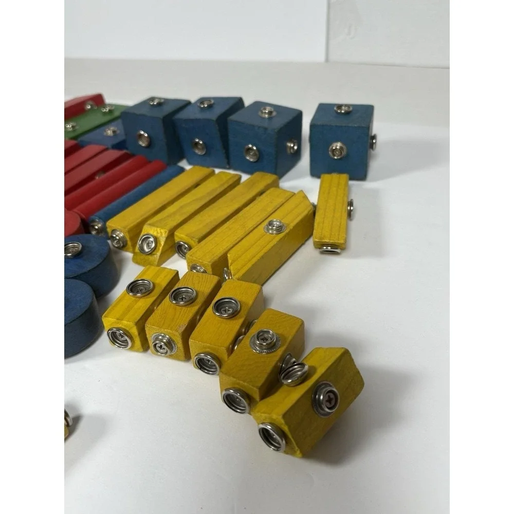Vintage Blockfast Snap-N-Play Wooden Construction Toy Blocks Mixed Lot 52 Piece